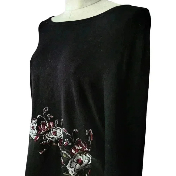 Alfani Black Floral Embroidered Knit Top | Witchy Boho L - Picture 2 of 8